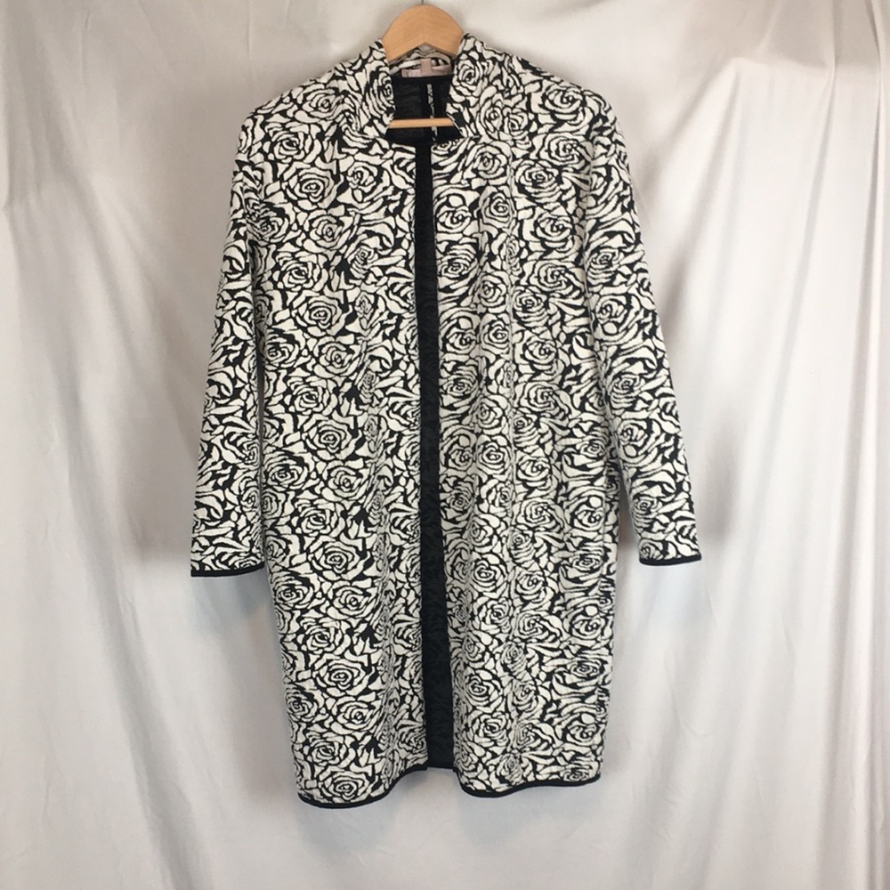 Women's Philosophy Black and White Rose Pattern Jacket Size Large